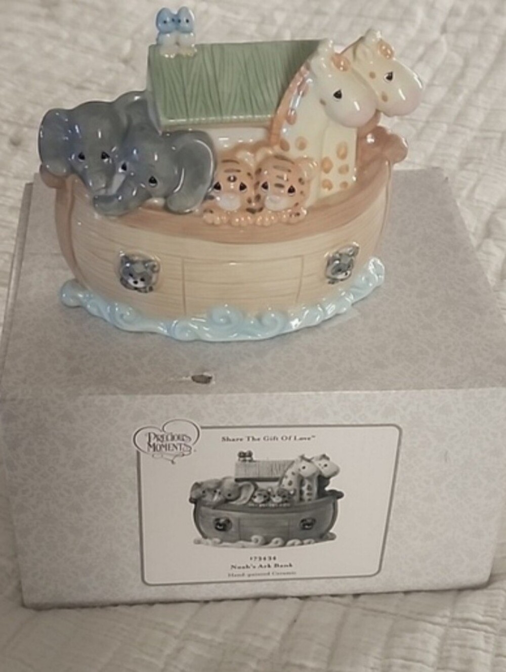 Precious Moments Pastel Noah's Ark Ceramic Bank - Blue, Cream, Tan, Gray